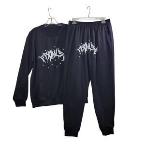 Men' Black Polyester Y2K 2 Piece Jogger Set With Graphic Print Size M 31225-1085